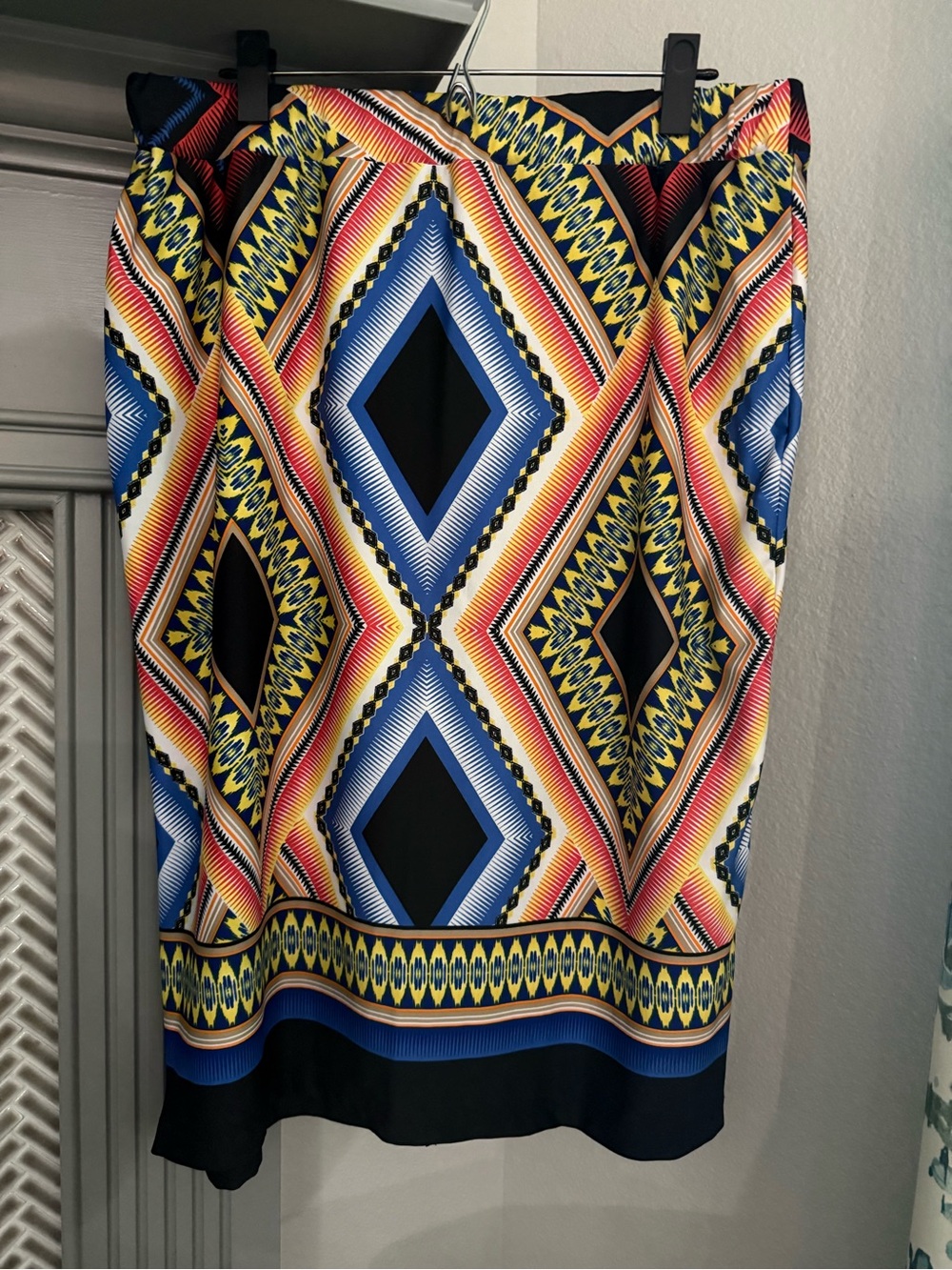 Sunny Leigh Geometric Midi Skirt in Blue, Yellow & Black